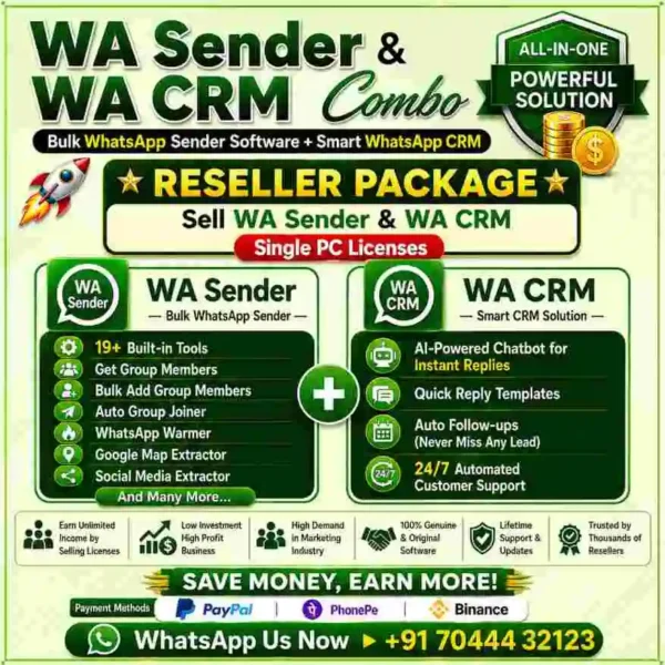 WA Sender Reseller + WA CRM Reseller Package