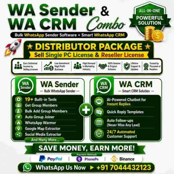 WA Sender Distributor + WA CRM Distributor Package