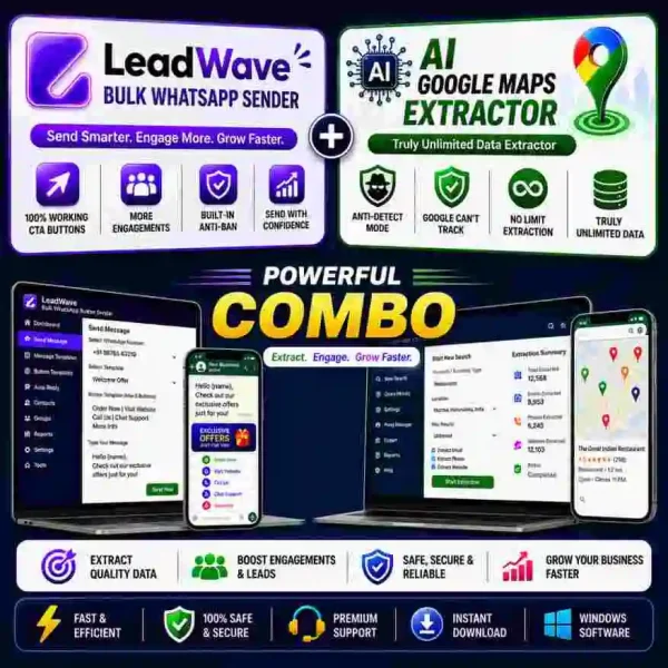 Lead Wave Bulk WhatsApp Sender & Google Maps Extractor Combo